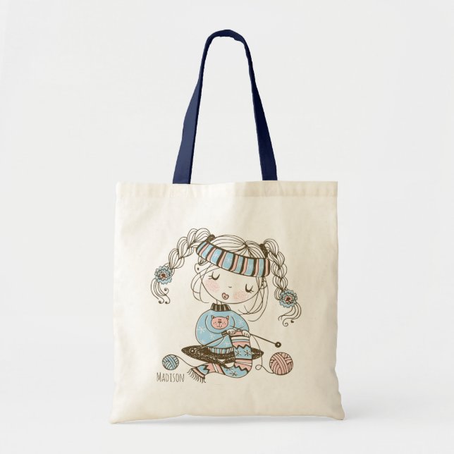 Bolso De Tela Cute Whimsical Knitus Girly Crafts Personalizado (Frente)