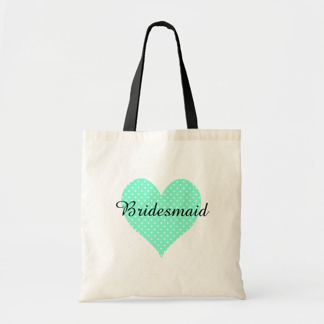 Bolso De Tela Cute White Polka Dot Aquamarine Heart Bridesmaid (Frente)