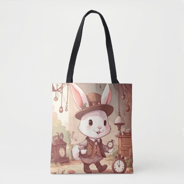 Bolso De Tela Cute White Rabbit Wonderland Whimsical Timekeeper (Anverso)