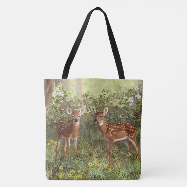 Bolso De Tela Cute Whitetail Deer Twin Fawns (Anverso)