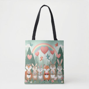 Bolso De Tela Cute Woodland Creature rainbow valentine