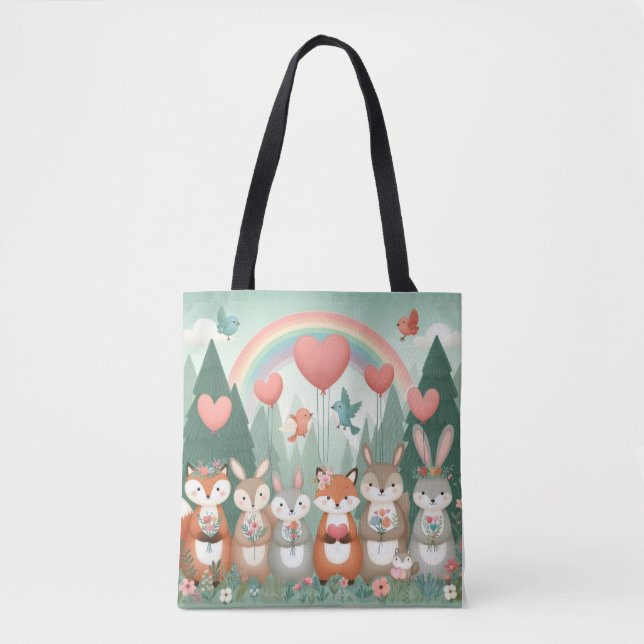 Bolso De Tela Cute Woodland Creature rainbow valentine (Anverso)