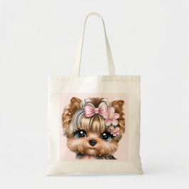 Bolso De Tela Cute Yorkie con un compadre rosado