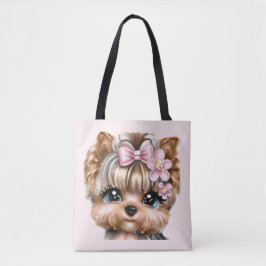 Bolso De Tela Cute Yorkie con un compadre rosado