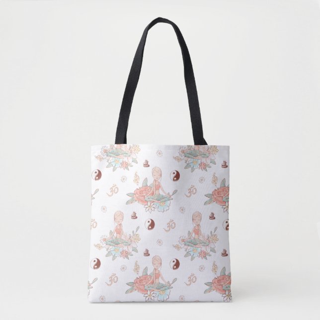Bolso De Tela Cute Zen Yoga Meditación Lotus Namaste Pastel (Anverso)