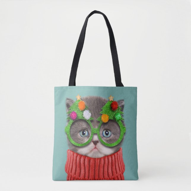 Bolso De Tela Cutest Baby Animals | Cat Christmas Sweater (Anverso)