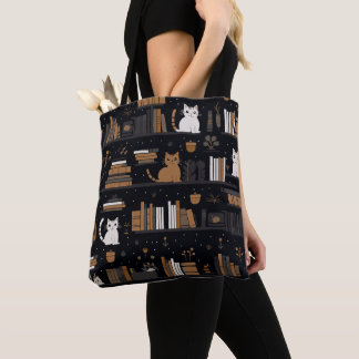 Bolso De Tela Cuto Bookish Cats Books Brown