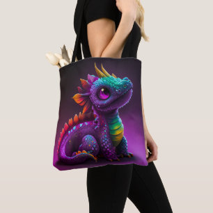 Bolso De Tela Cuto colorido Dragón Púrpura Lizard Artwork  