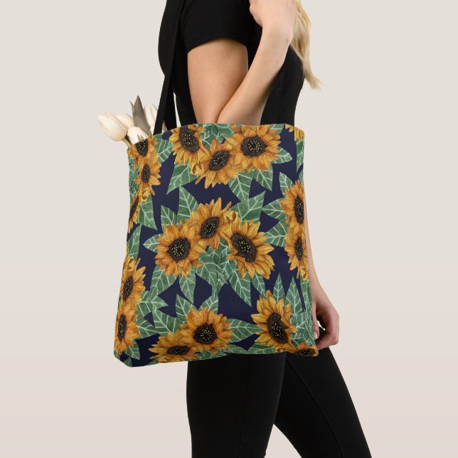 Bolso De Tela Cuto de campo Marina Amarilla Sunflowers acuarela (Detalle)
