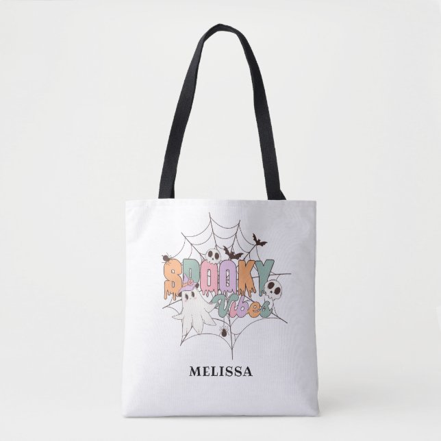 Bolso De Tela Cuto fantasma retro Halloween Spookone Vibes (Anverso)