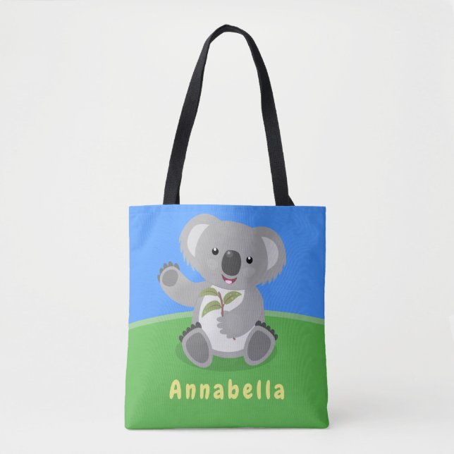 Bolso De Tela Cuto feliz koala saludando al ilustracion personal (Anverso)
