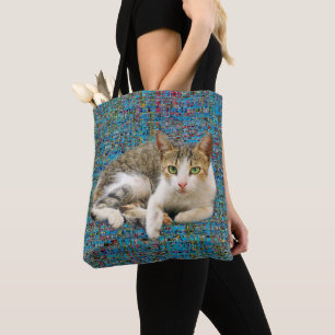 Bolso De Tela Cuto gato sobre fondo abstracto