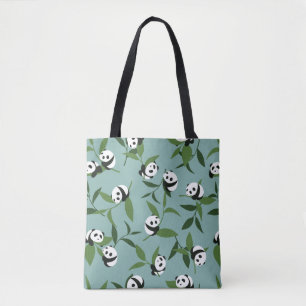 Bolso De Tela Cuto jugando al panda en el patrón de jardín verde