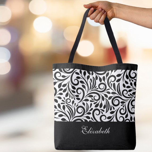 Bolso De Tela Cuto nombre personalizado Patrón clásico blanco y  (Subido por el creador)