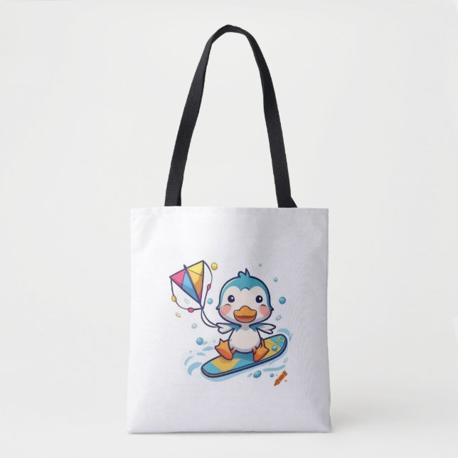 Bolso De Tela "Cuto Personalizado Duckling Kiteboarding - Backgr (Anverso)