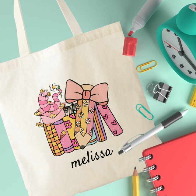 Bolso De Tela Cuto retro Groovy libro de lápiz rosa Coquette (Subido por el creador)