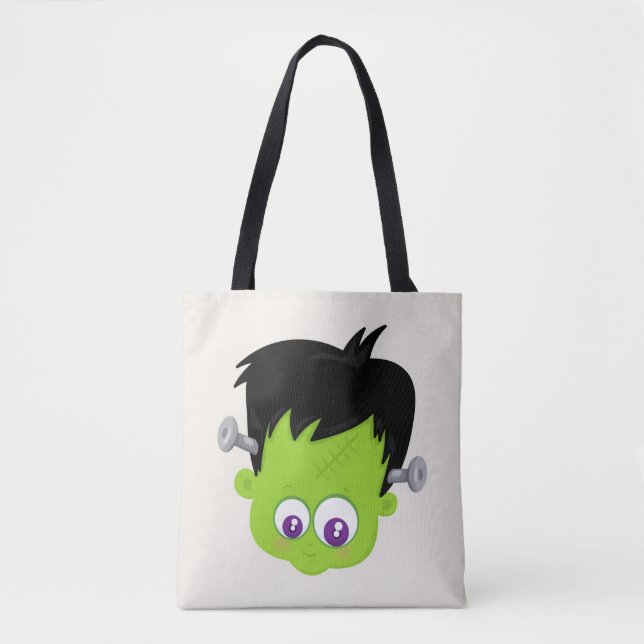 Bolso De Tela Cuto verde Frankenstein Monster cara Halloween (Anverso)