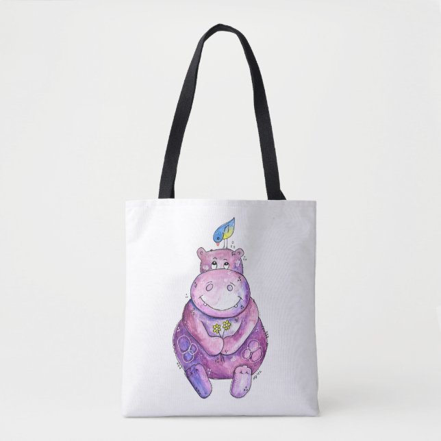 Bolso De Tela Cuto Whimsical Purple Hippo (Anverso)