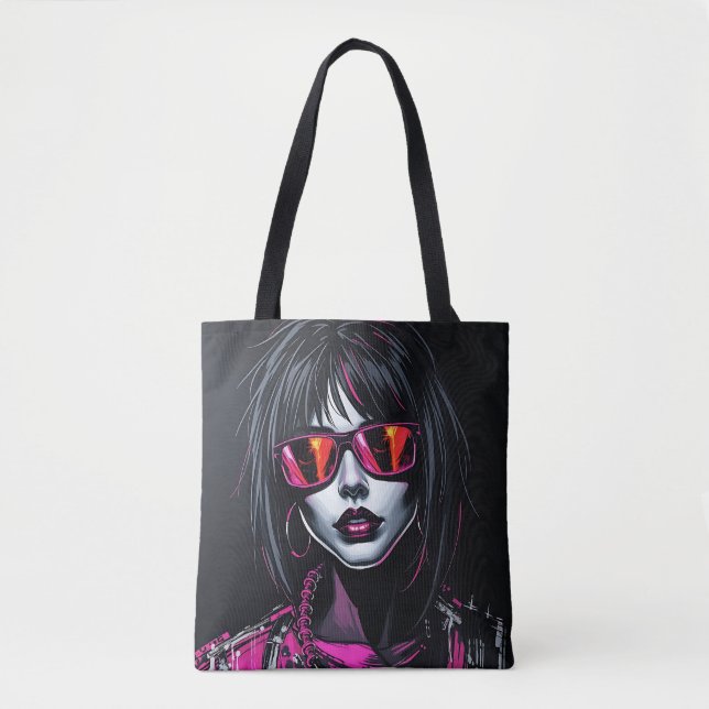 Bolso De Tela Cyberpunk Chica con Neon Hair (Anverso)
