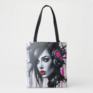 Bolso De Tela Cyberpunk Woman - Edgy Sci-Fi Art