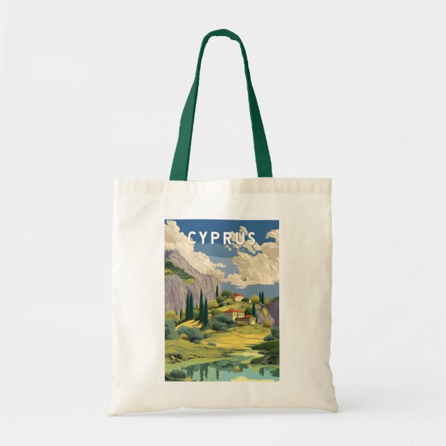 Bolso De Tela Cyprus Illustration Travel Art Vintage (Frente)
