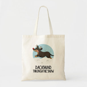 Bolso De Tela Dachshund A Través De La Nieve Funny Navidad Pun