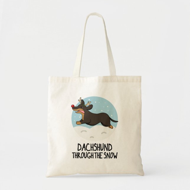 Bolso De Tela Dachshund A Través De La Nieve Funny Navidad Pun (Frente)