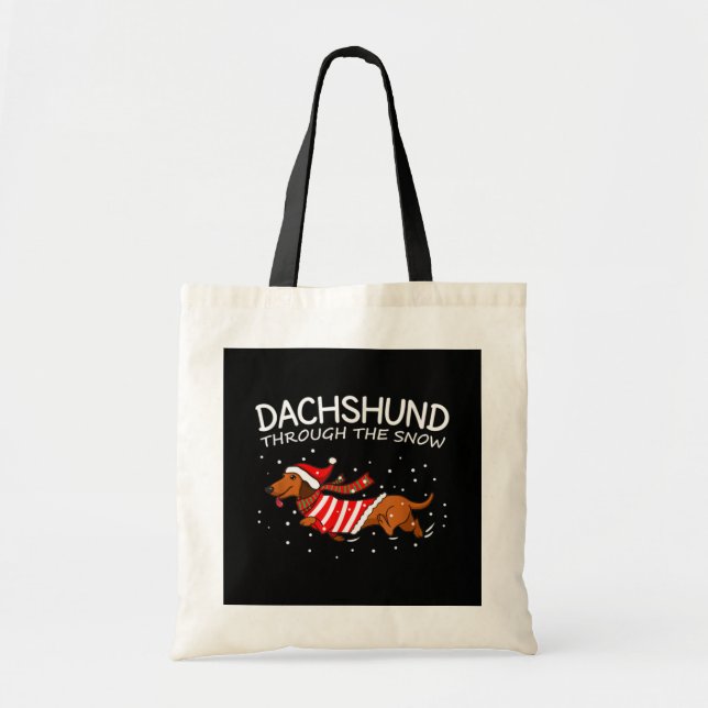 Bolso De Tela Dachshund A Través De Los Navidades De Perro Graci (Frente)