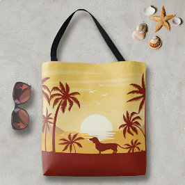 Bolso De Tela Dachshund Beach Bag a Sunset Palm Trees