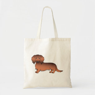 Bolso De Tela Dachshund Cartoon Cute Pelo Largo Sable Rojo