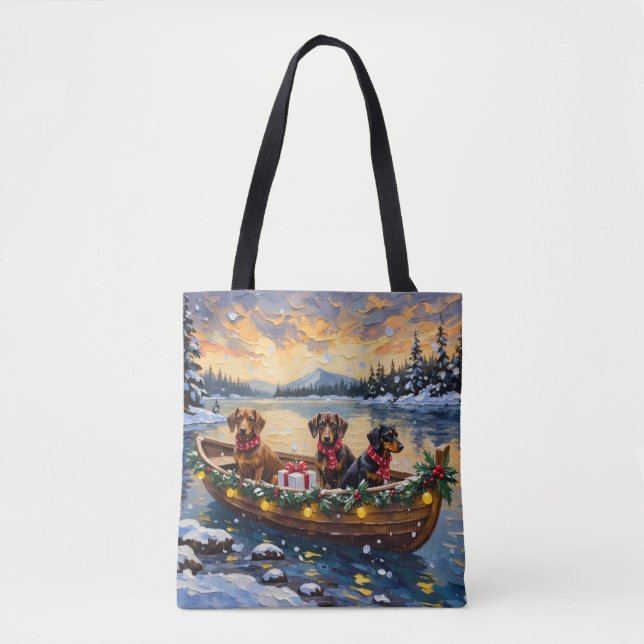 Bolso De Tela Dachshund Christmas Boat Holiday (Anverso)