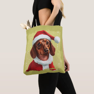 Bolso De Tela Dachshund Con El Equipo De Santa Claus - Navidades