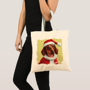 Bolso De Tela Dachshund Con El Equipo De Santa Claus - Navidades