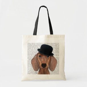 Bolso De Tela Dachshund con el Gorra del Black Bowler