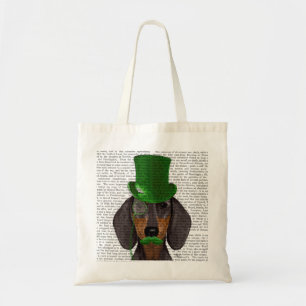 Bolso De Tela Dachshund con gorro verde negro Tan 2
