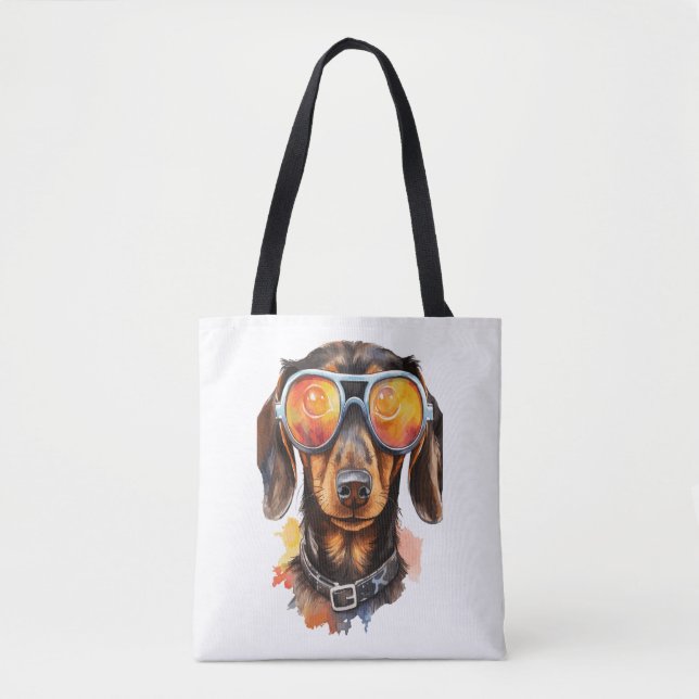 Bolso De Tela Dachshund con lentes de sol (Anverso)