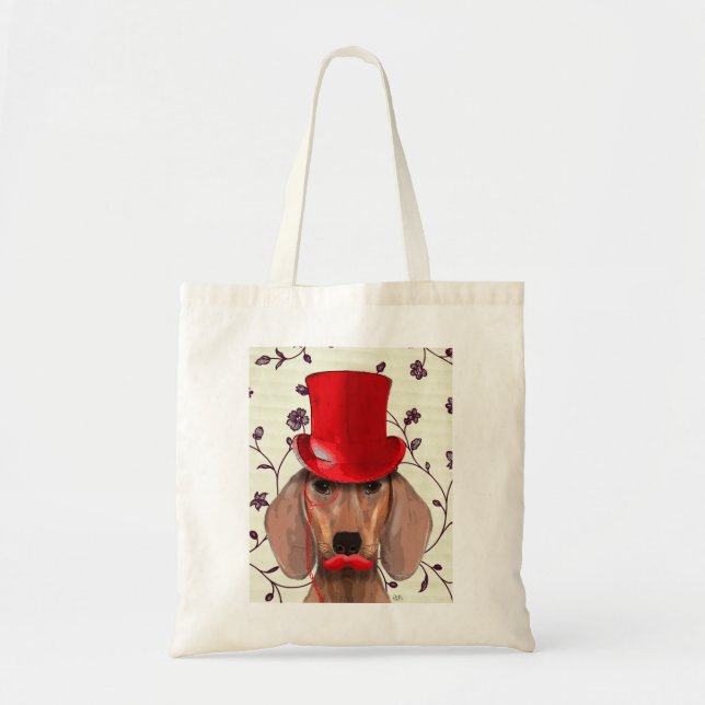 Bolso De Tela Dachshund con sombrero rojo superior (Frente)