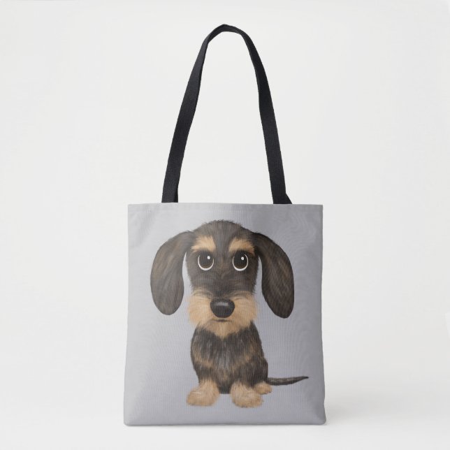 Bolso De Tela Dachshund de cabello alambrado| Perro de caricatur (Anverso)