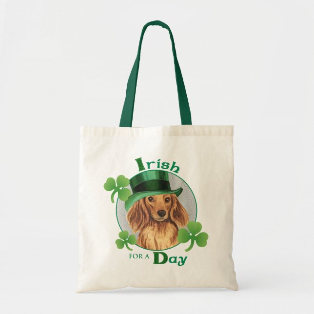 Bolso De Tela Dachshund de cabello largo en el Día de San Patric (Frente)