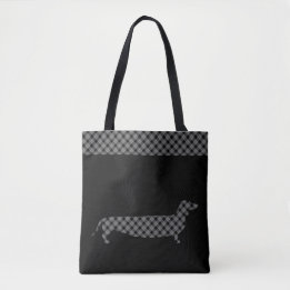 Bolso De Tela Dachshund de la tela escocesa en negro