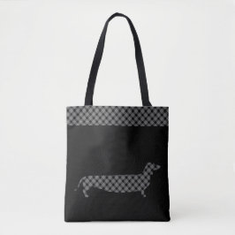 Bolso De Tela Dachshund de la tela escocesa en negro