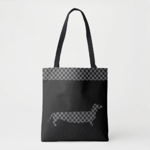 Bolso De Tela Dachshund de la tela escocesa en negro