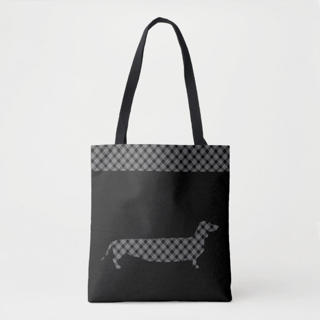 Bolso De Tela Dachshund de la tela escocesa en negro (Anverso)