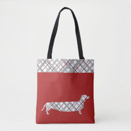 Bolso De Tela Dachshund de la tela escocesa en rojo