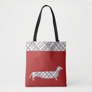 Bolso De Tela Dachshund de la tela escocesa en rojo