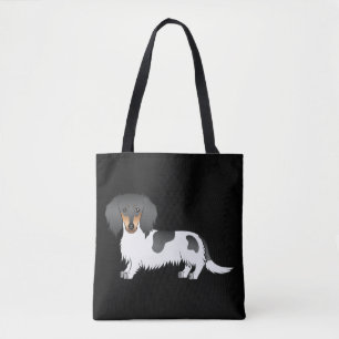 Bolso De Tela Dachshund de pelo largo piebald negro y bronceado