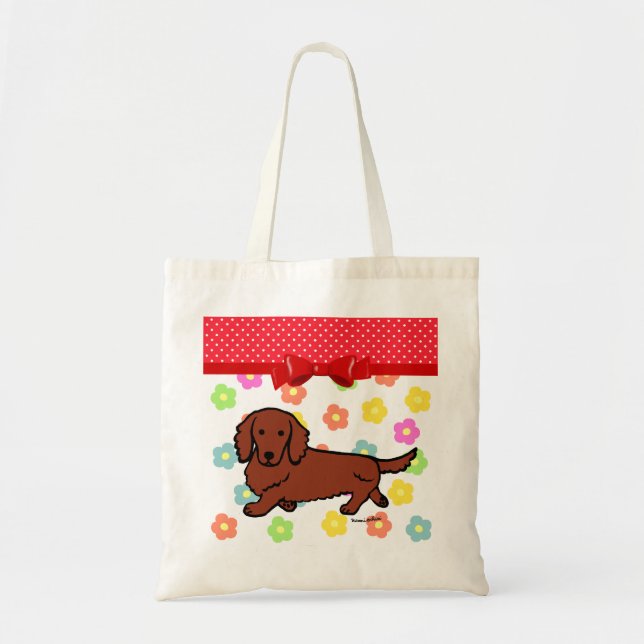 Bolso De Tela Dachshund de pelo largo rojo 1 (Frente)