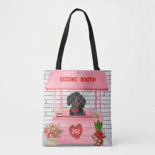 Bolso De Tela Dachshund Dog El día de San Valentín Kissing Booth