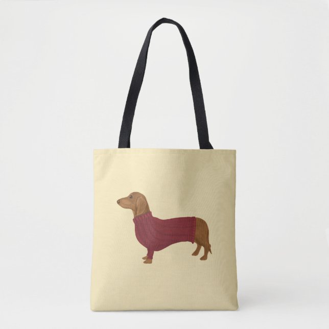 Bolso De Tela Dachshund En Suéter Rojo (Anverso)