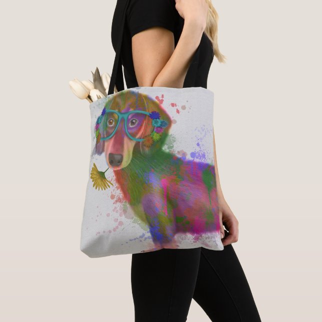 Bolso De Tela Dachshund & Glasses Splash Arcoiris (Detalle)